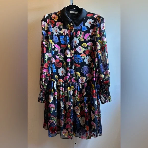 Alice + Olivia BERTHA MINI SHIRT DRESS Sz L / 12 Timeless Blossom Floral - Picture 5 of 13